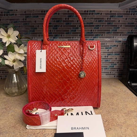 Brahmin Handbags - NWT Brahmin Caroline Candy Apple red snake purse